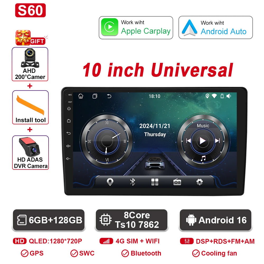Android CarPlay Car Radio Android Auto GPS multimedia player Universal 9''10 inch Car Stereo 4G WiFi Player QLED Screen No 2 din