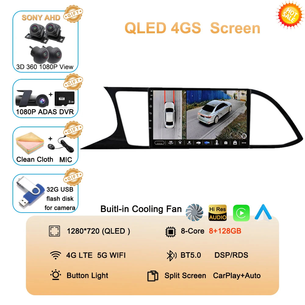 Android Car Stereo for Seat Leon 3 MK3 (2012–2020) — CarPlay, Android Auto, GPS, 4G, 360° Camera Ready