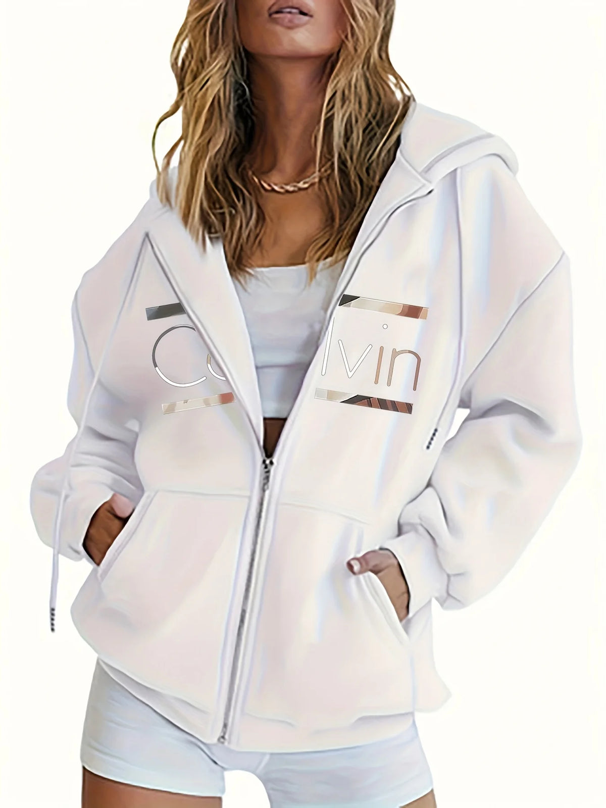 Women's Brown Zip-Up Hoodie - Drop Shoulder Relaxed Fleece Sweatshirt - photo 2