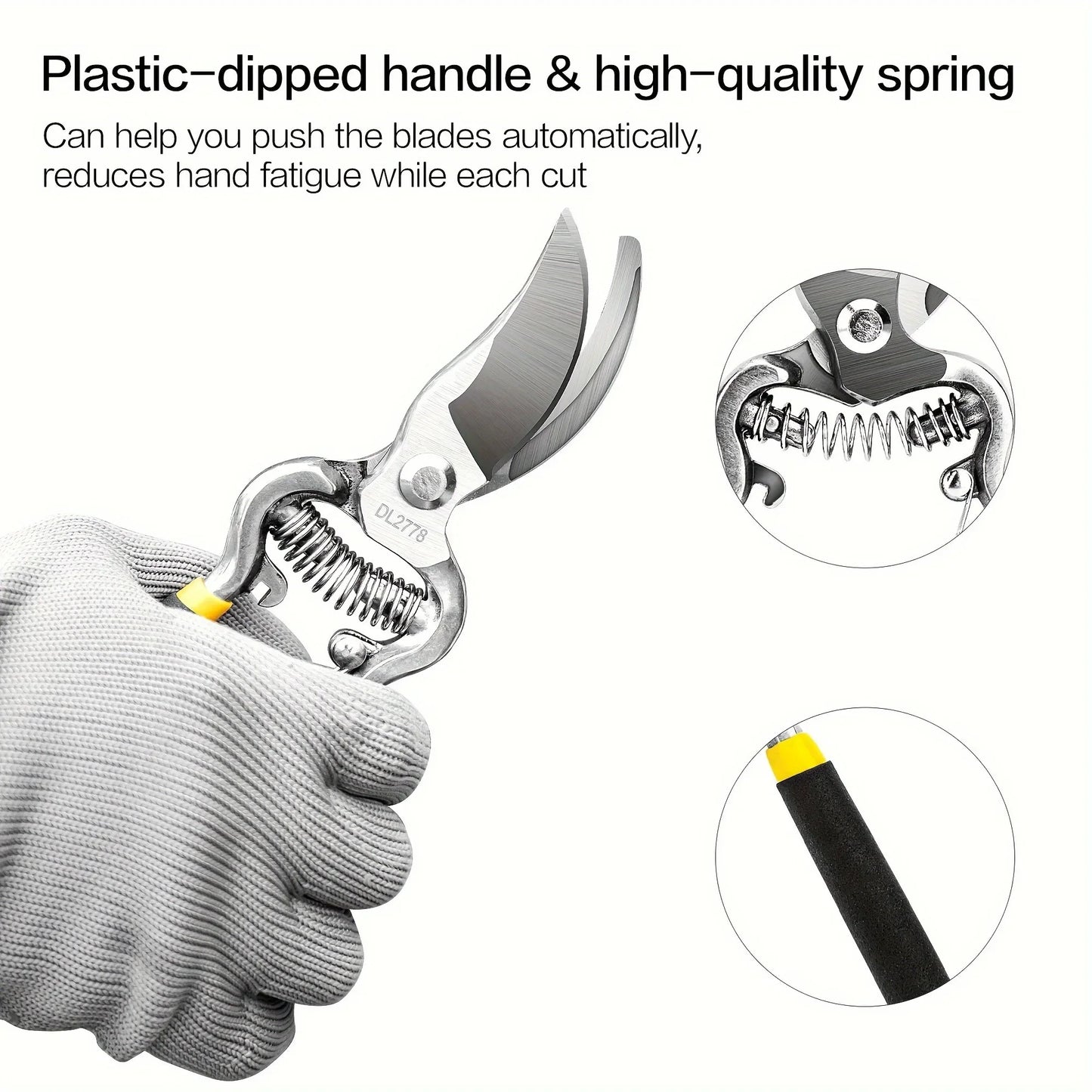 Deli Heavy Duty Steel Curved Blade Pruners, Garden Pruning Shears, 8" Gardening Hand Pruners Cutter Bush, Shrub & Hedge Clippers