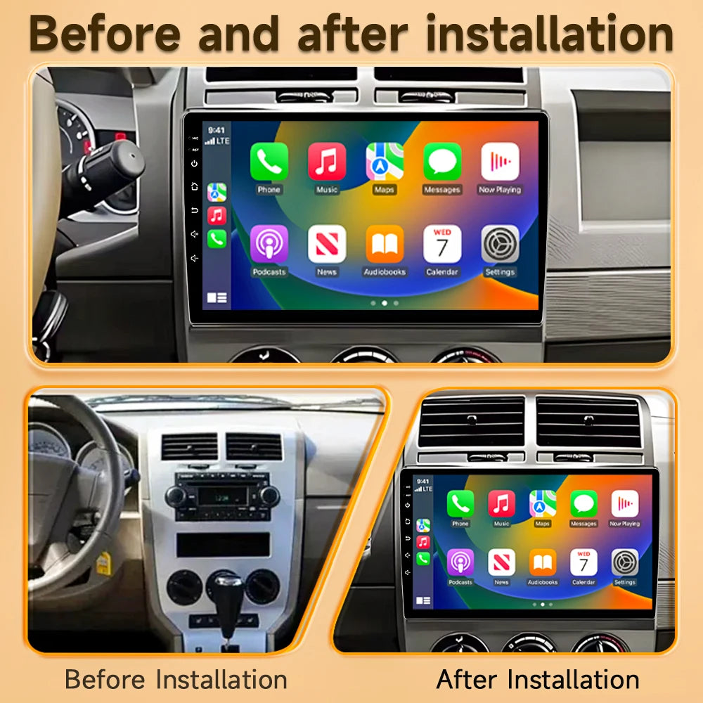 Car Stereo with Apple CarPlay & Android Auto, Compatible with Dodge Caliber & Jeep Compass MK