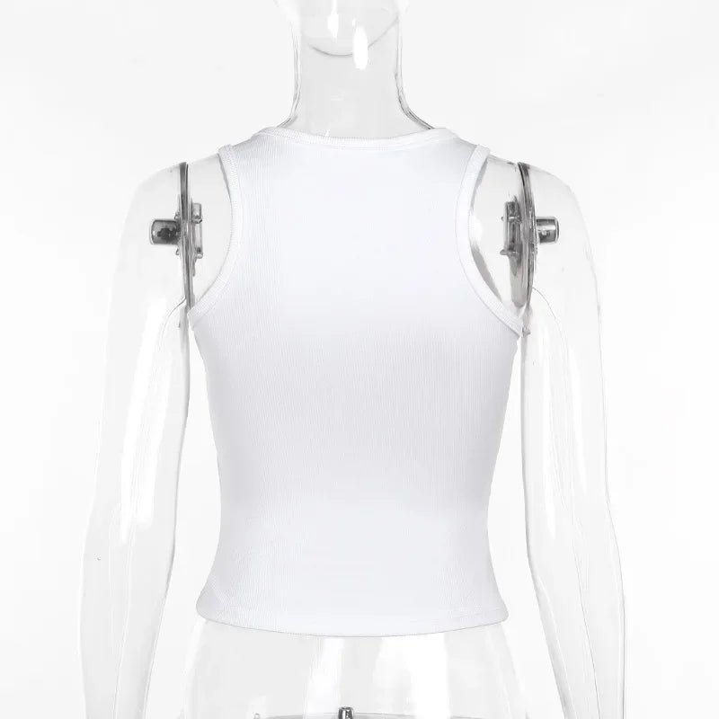 Creative Metal Decoration Tank Tops Women Edgy Clothes Y2k Accessories Sleeveless Crop Top Slim Fit Ropa De Mujer Camison Verano
