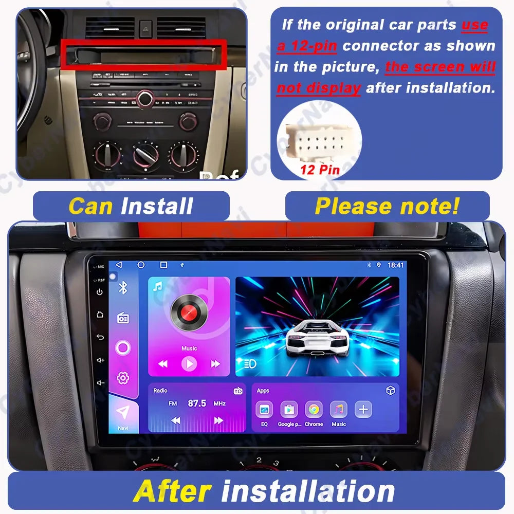 Car Stereo with Apple CarPlay & Android Auto, Compatible with Mazda 3 (2004-2009)