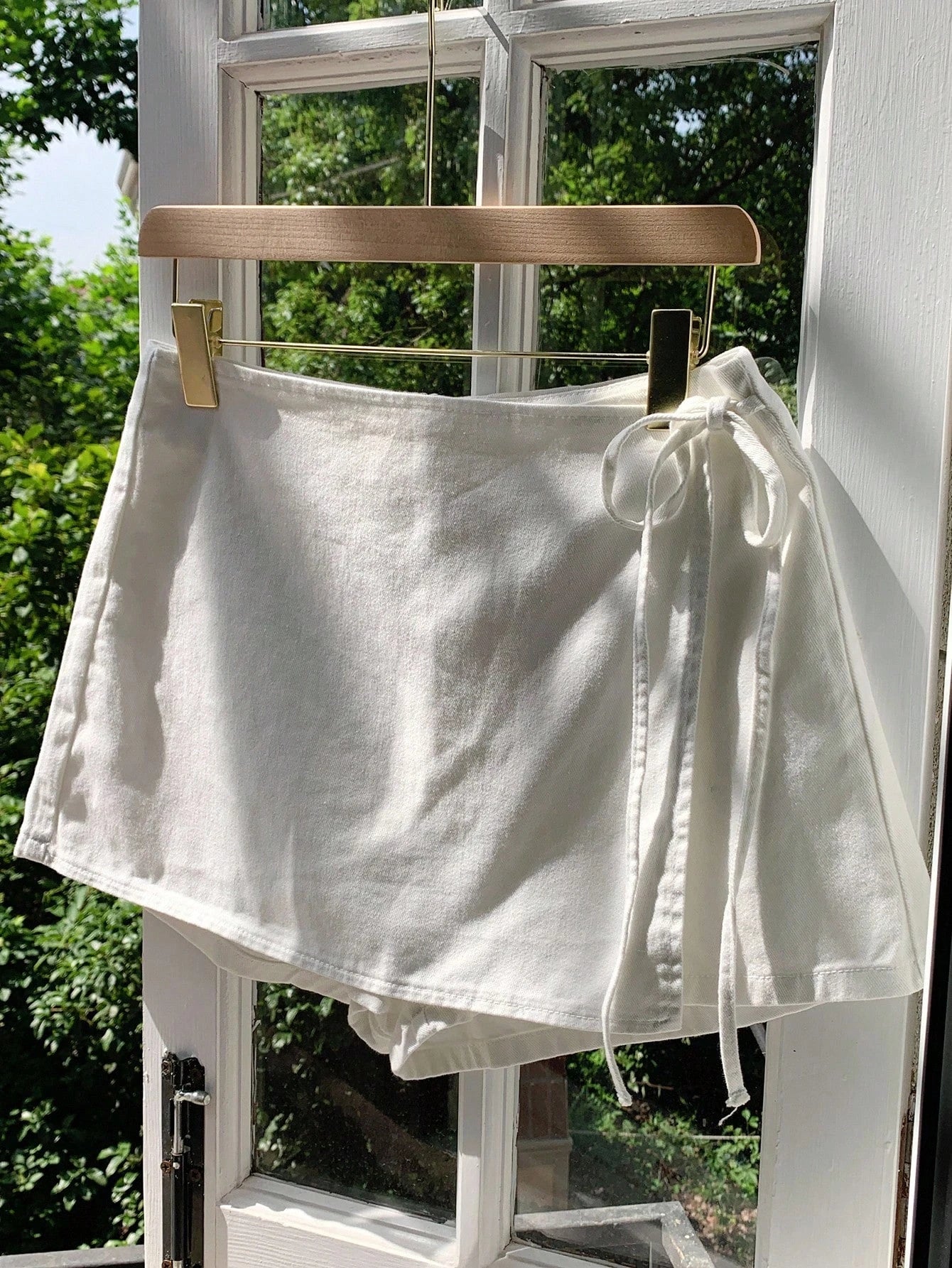 Ladies New Spring Summer Linen Solid Color Casual Sports Elastic Waist Drawstring Belted Skort for Spring Summer
