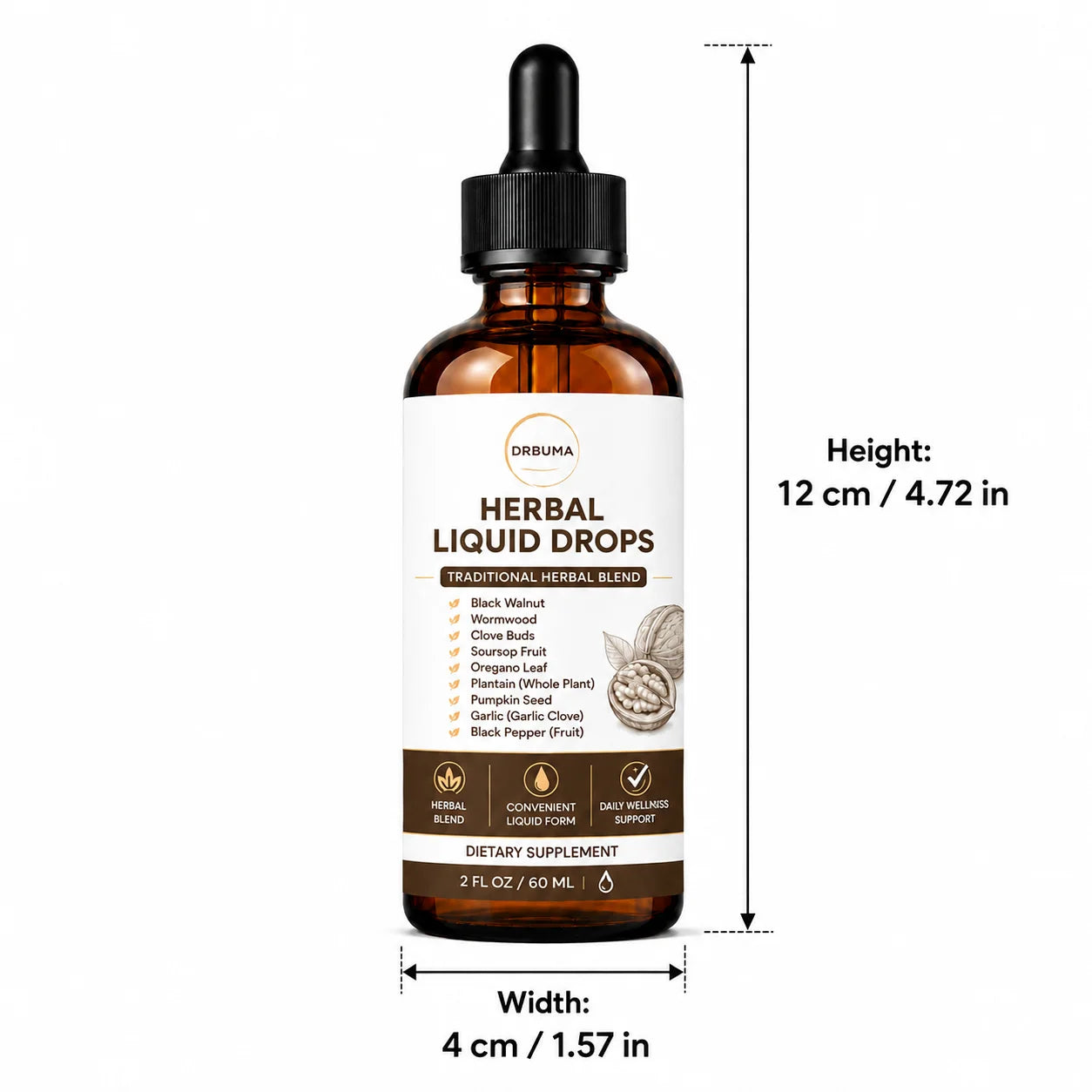 Natural Herbal Liquid Drops 60ml 2 oz, easily integrated into daily health regimens, daily health support for adults, traditional herbal formula, daily plant-based energy boost