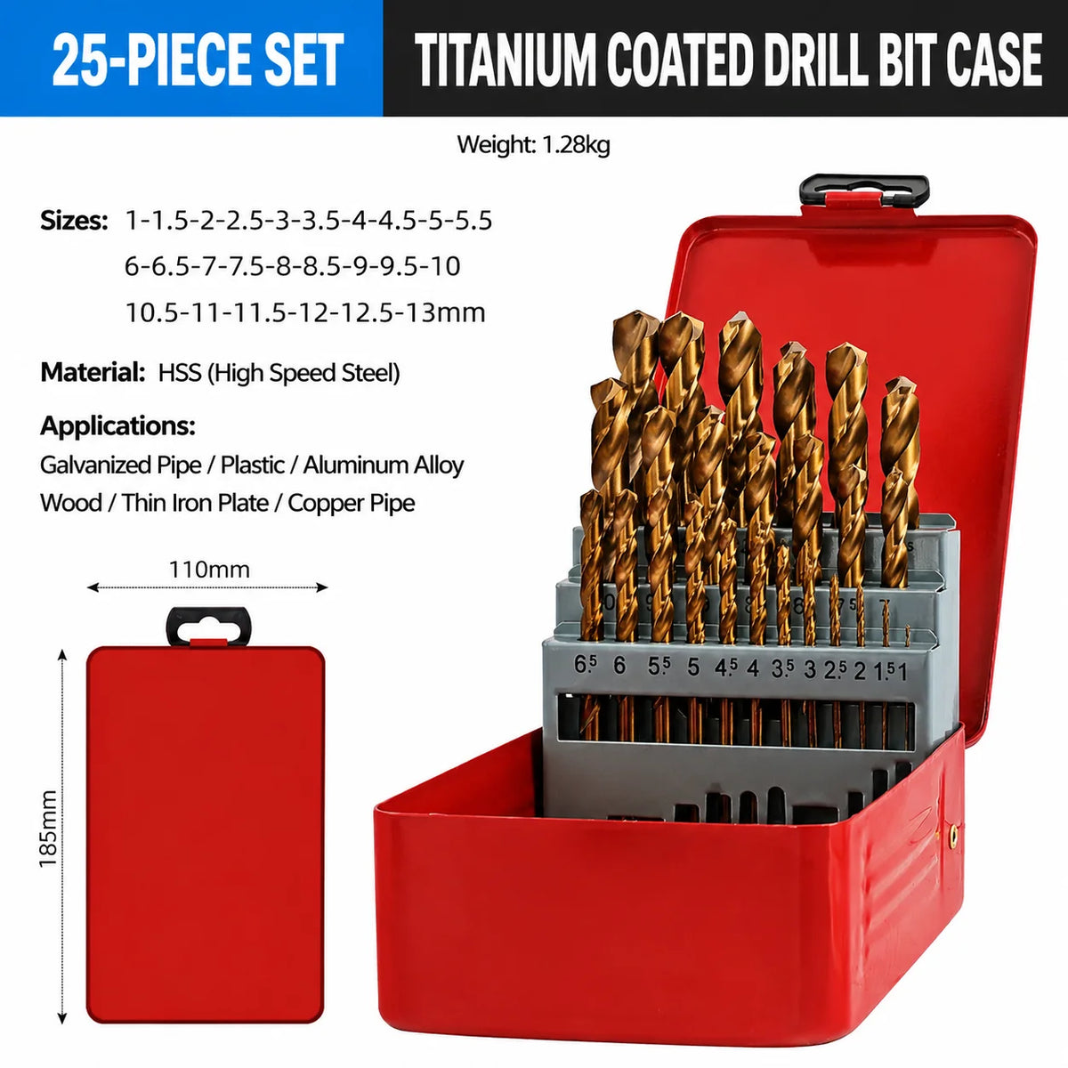 Twist Drill Bit Set for Metal, Wood, Masonry & Concrete