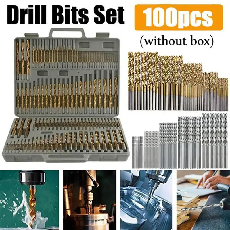 100 Pc Titanium Coated HSS Drill Bit Set