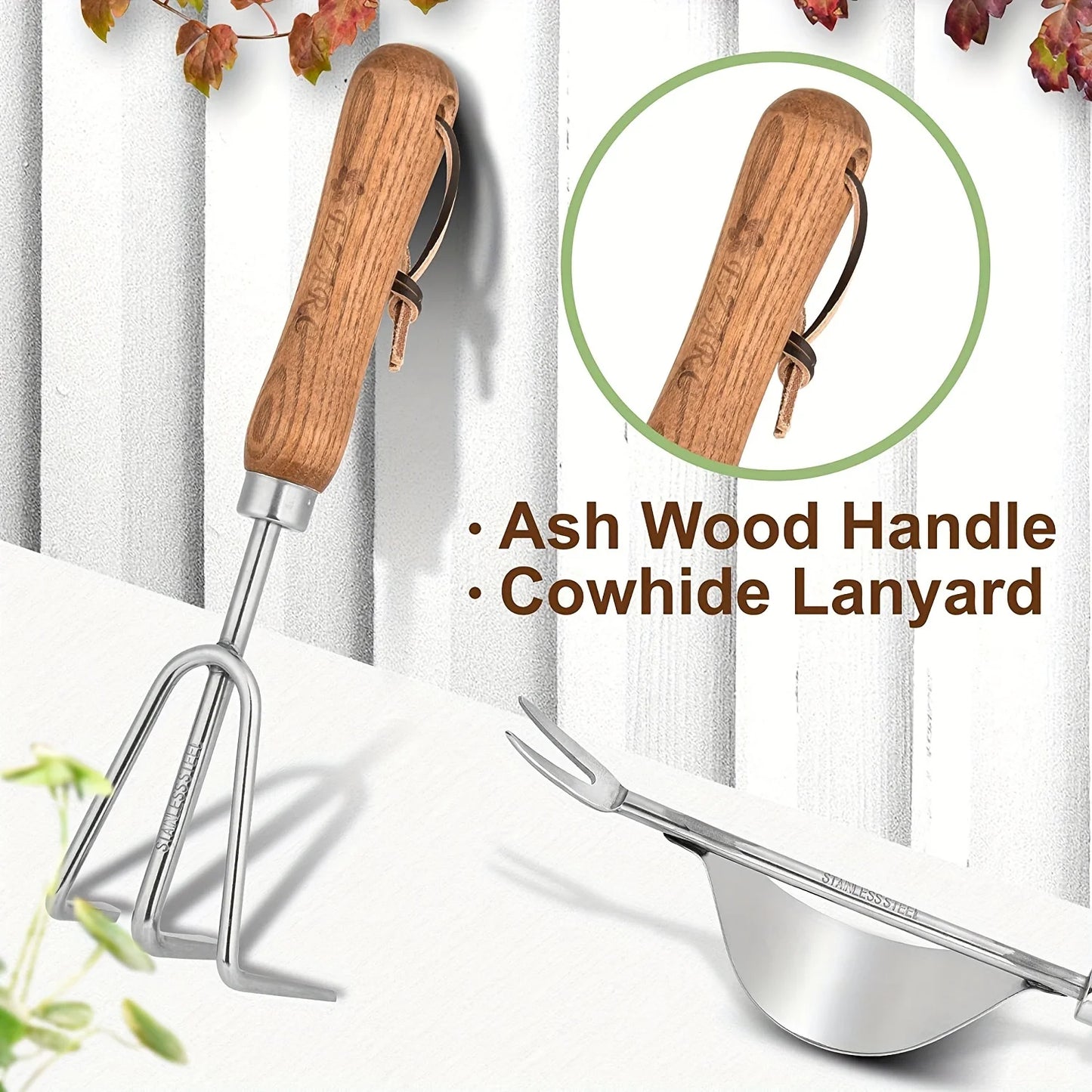 4-Piece Heavy-Duty Garden Tool Set – Stainless Steel Hand Shovel, Trowel & Rake with Wooden Handles