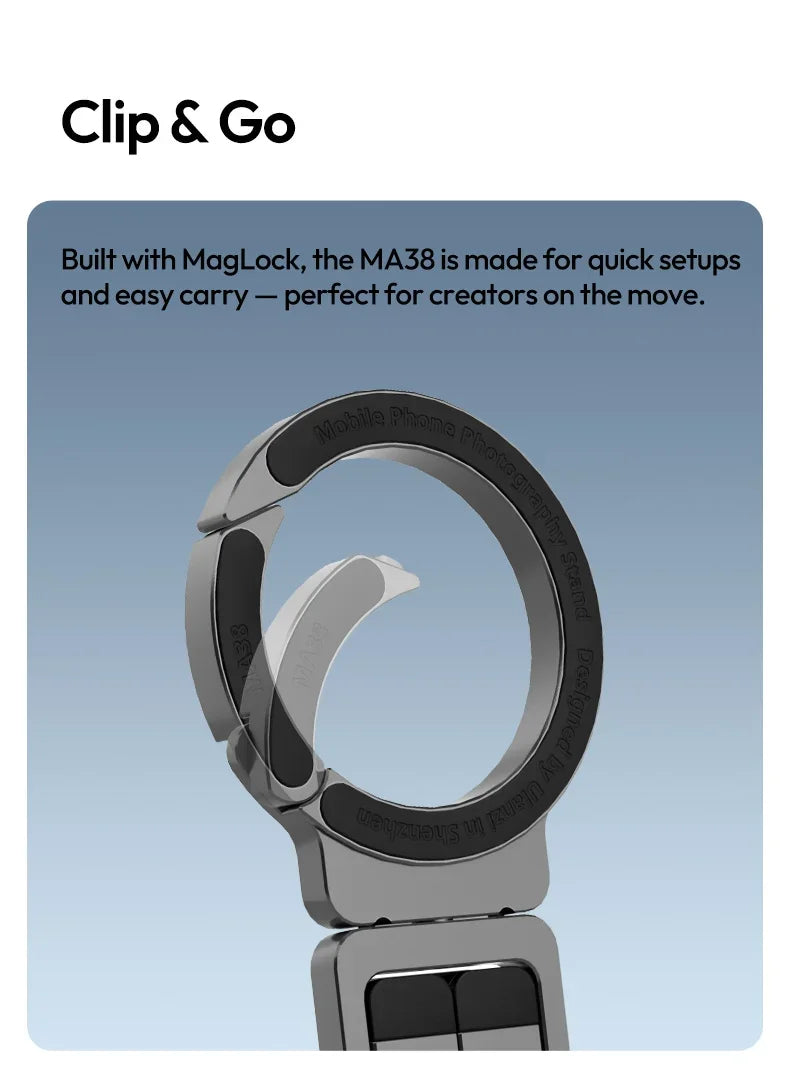 Ulanzi MA38 Magnetic Phone Stand For iPhone 16 15 14 Handheld Tripod Snap Mode Hidden Hook Slope Wall Mountable
