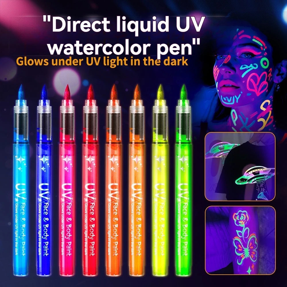 8 Colors/set Neon UV Fluorescent Acrylic Paint Pens, Paint Markers, Glow in The Dark Bright DIY Luminous Marker Pen Art Supplies