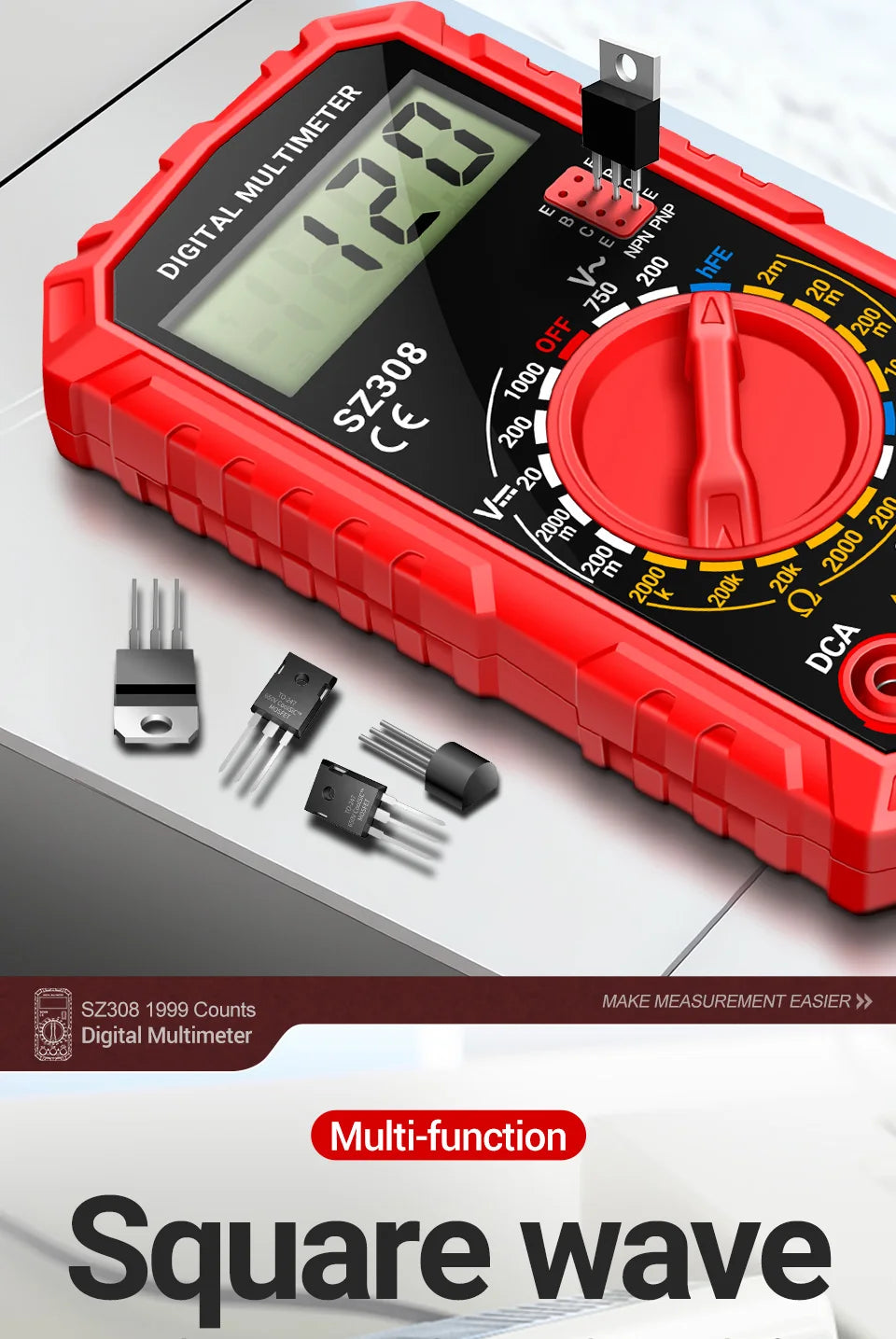 Digital MultimeterAC/DC Current Voltage Resistance Meter Meter Electrician LCD Backlight Ohm Square Wave Test tools ANENG SZ308