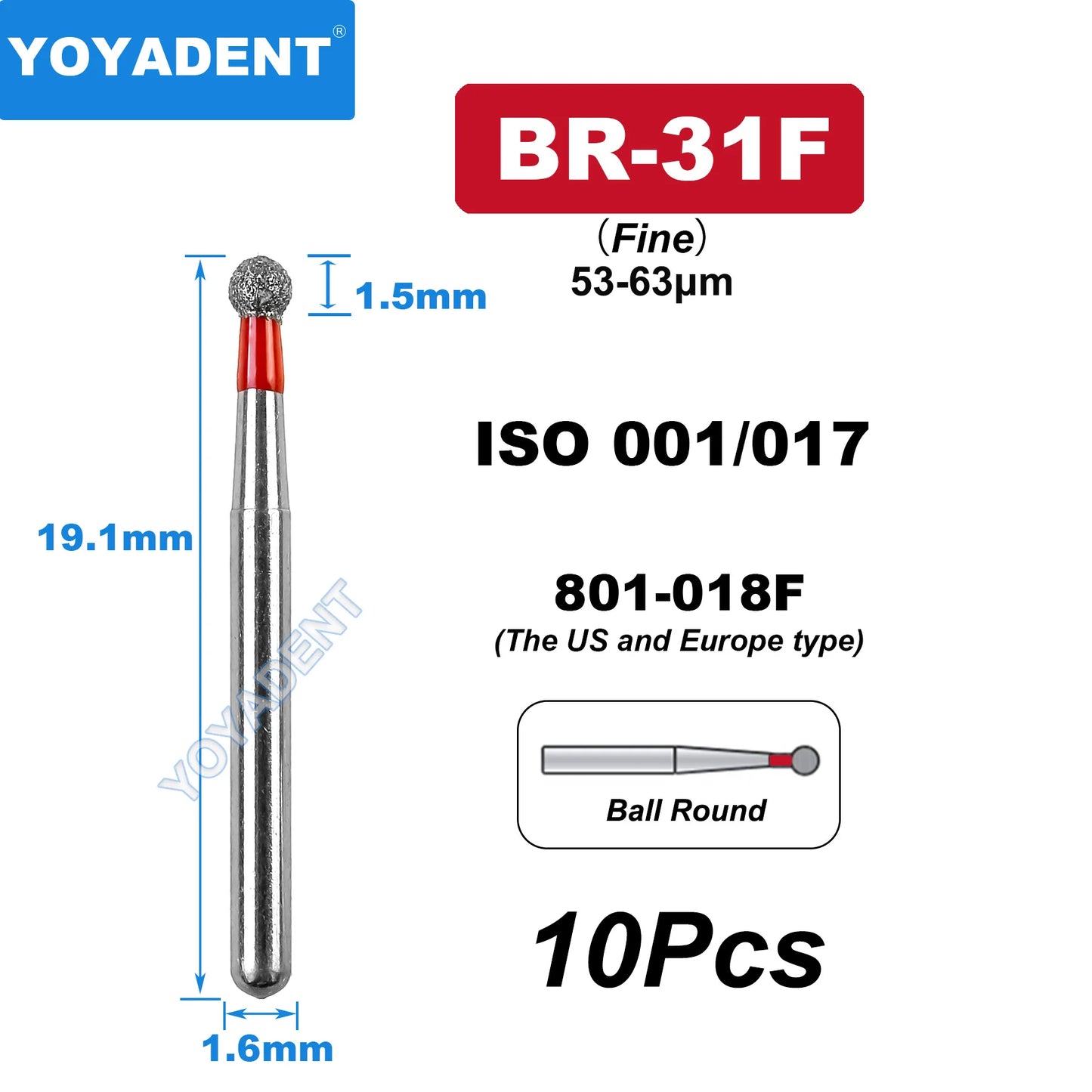 FG Fine Dental Burs Diamond Burs High Speed Turbines Drills Dental Lab Polishing Tools TR/TC/TF/FO/BR/SR/Type 1.6mm 10pcs/Pack