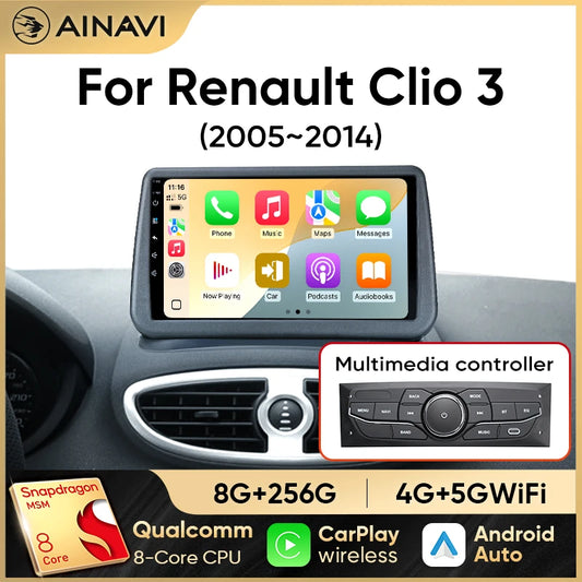 Car Stereo with Apple CarPlay & Android Auto, Compatible with Renault Clio 3 (2005-2014)