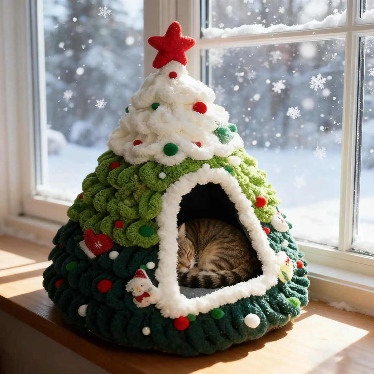 Christmas Tree Knit Cat Cave Bed - Winter Shelter – photo 6