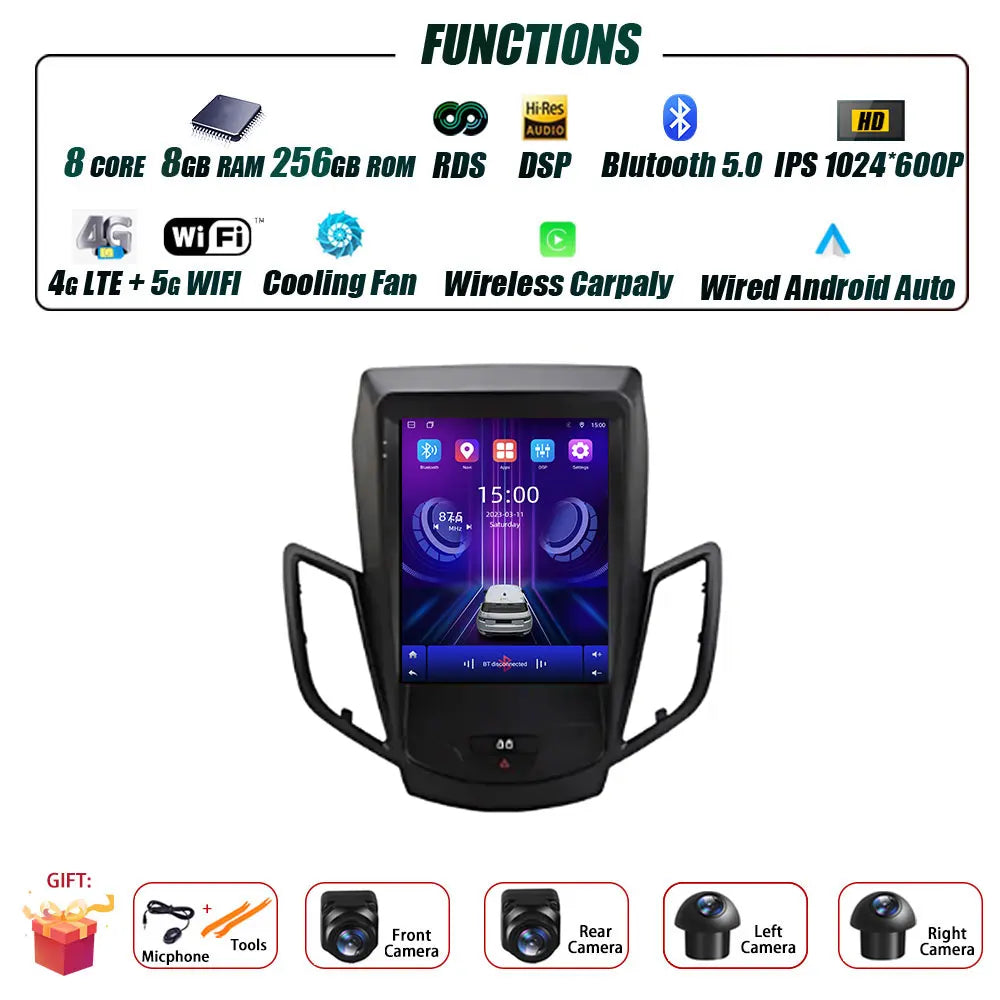 Android 16 Carplay For Ford Fiesta MK7 2009-2016 Car Radio Multimedia Stereo Player WiFi GPS Navigation NO DVD