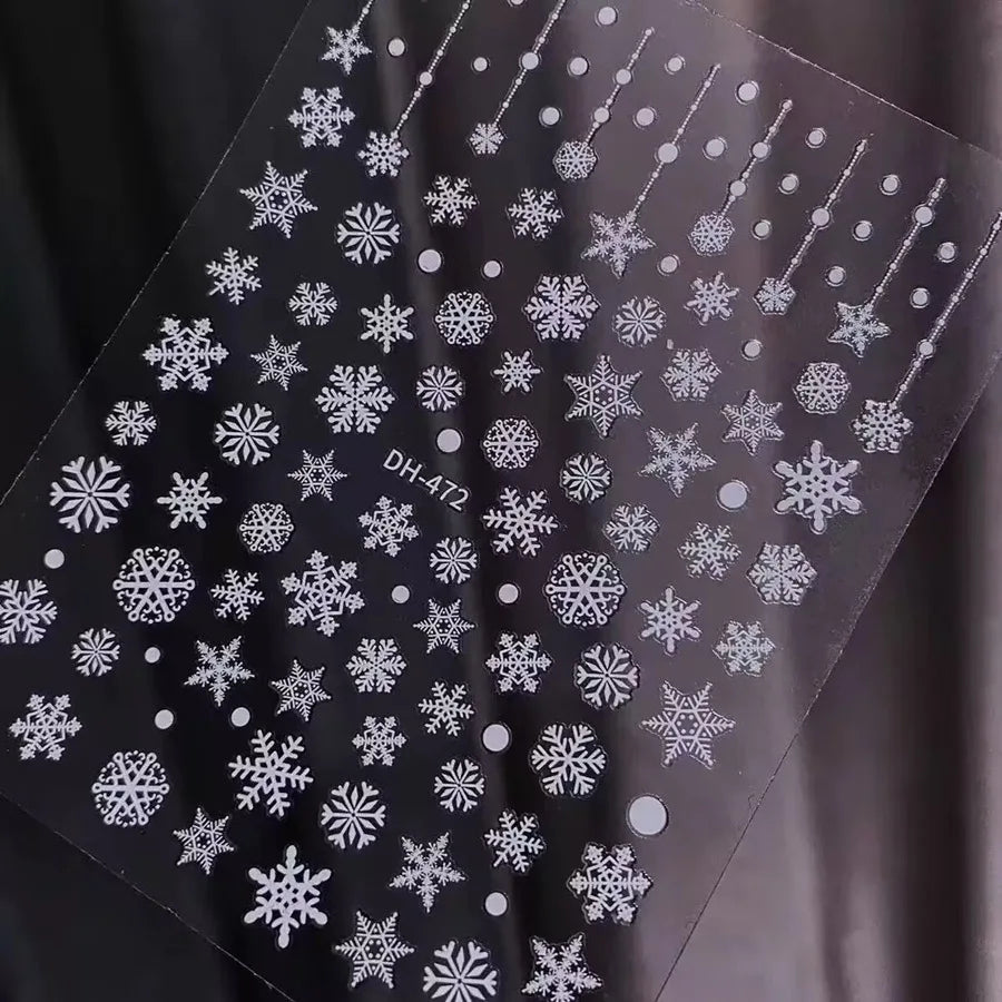 Christmas Nail Art Stickers Nail Art Supplies White Snowflakes Design Shiny Decals Manicure DIY Nail Decorations Accessories