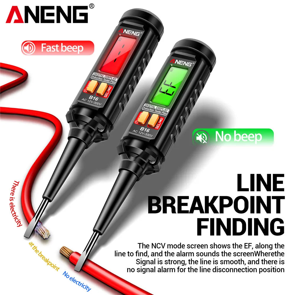12V-300V AC Voltage Sensing Digital Tester Pen ANENG B16 Word Screwdriver Non-Contact NCV Voltage Sound and Light Alarm Detector