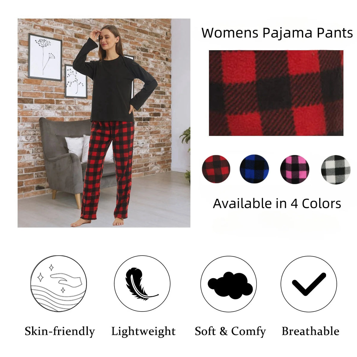 Women's Fuzzy Buffalo Plaid Pajama Pants - Drawstring Lounge Bottoms - photo 5
