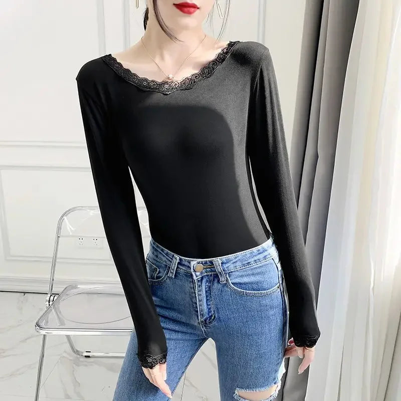 Women's Lace Trim Thermal Top - Long Sleeve Base Layer - photo 9