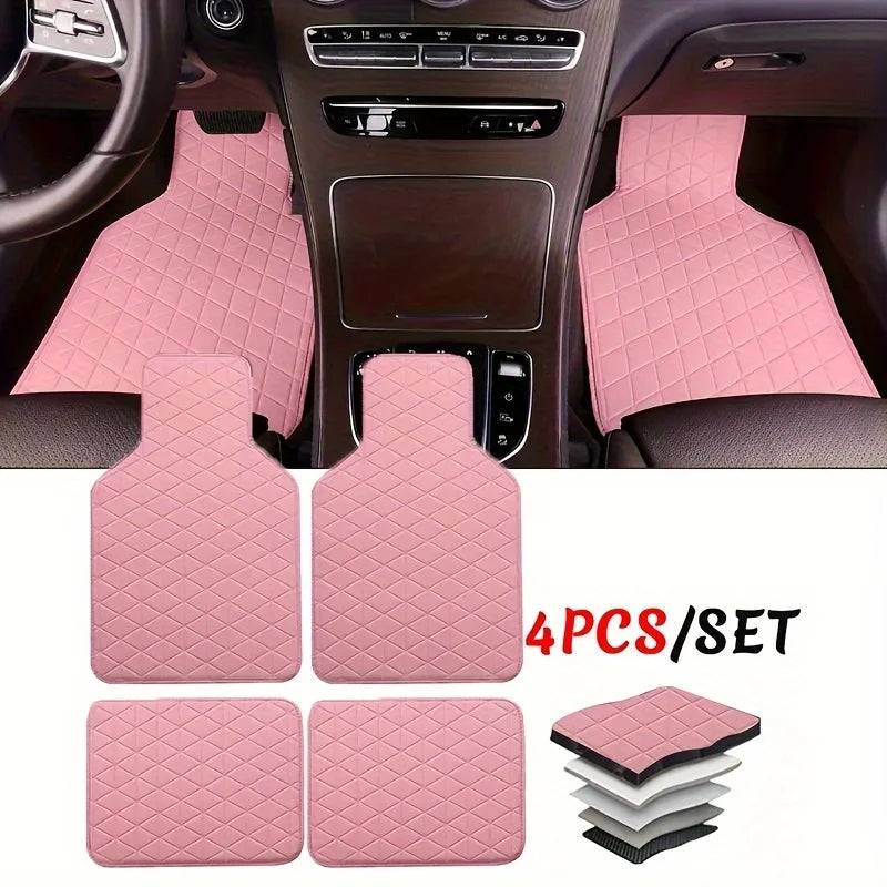 4-piece waterproof PU leather car floor mat - durable and fashionable, all-weather protection, easy to clean, enhances interior
