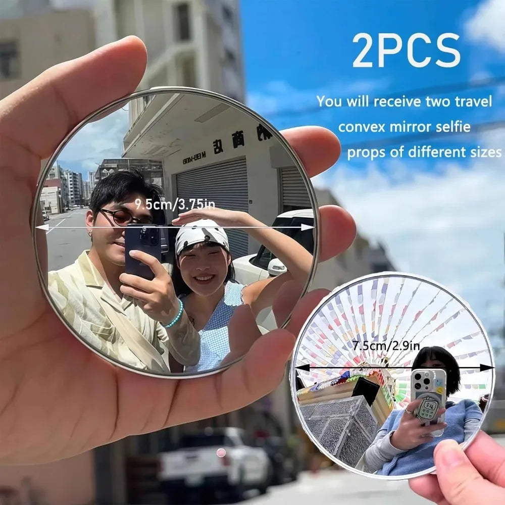 Round Convex Mirror Travel Selfie Photo Props HD Clear Mirror Portable Makeup Mirror Handheld Photography TikTok INS Mirrors
