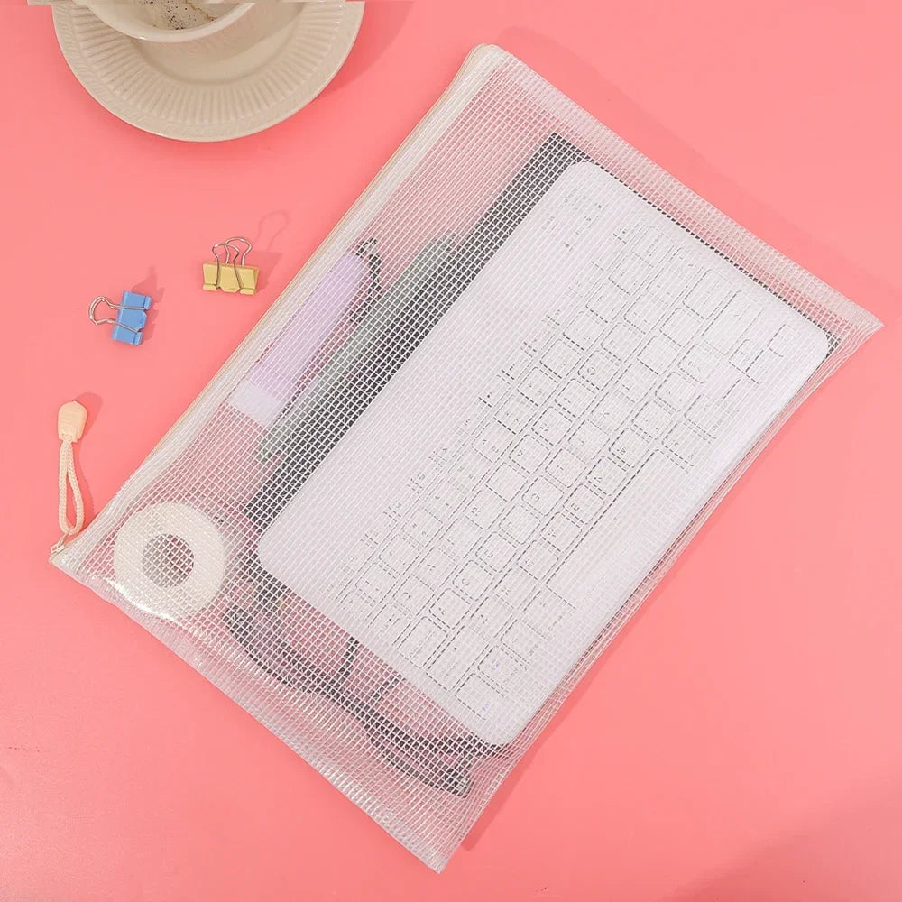1-10Pcs A4 Mesh Zipper Pouch Bags Thicken Document Bag Waterproof Zip File Folders For School Office Travel Organizing Storage