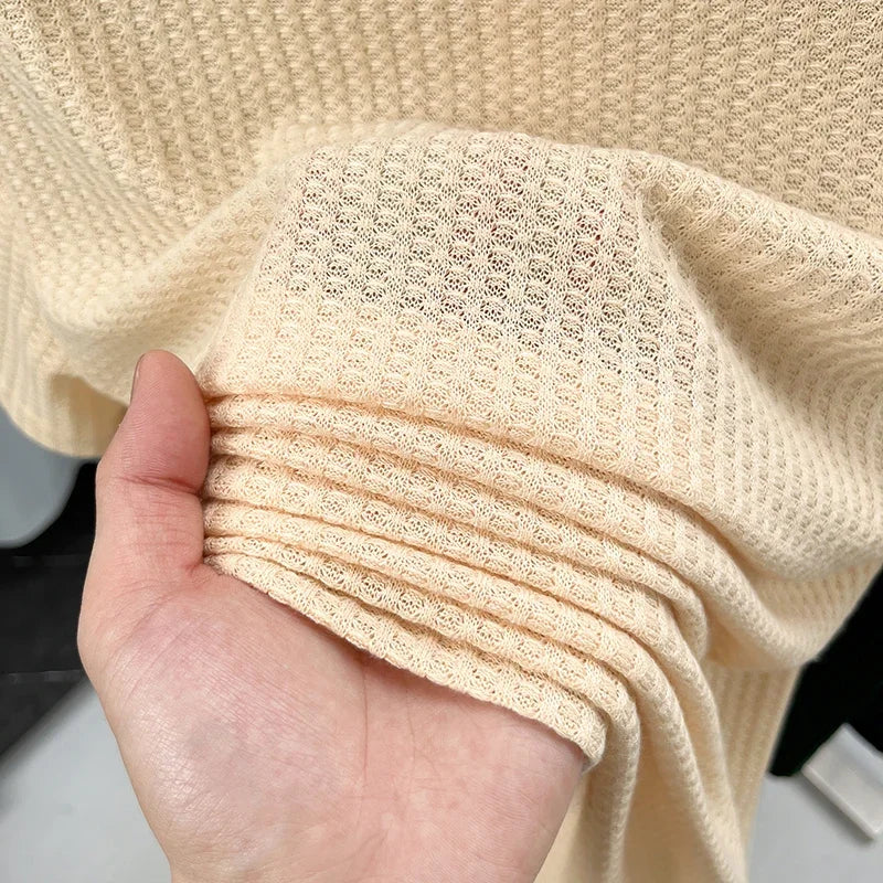 Men's Thin Waffle-Knit Polo - Slim Elastic, Three-Button Lapel