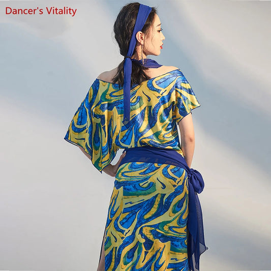 Women's printed folk belly dance robe dress