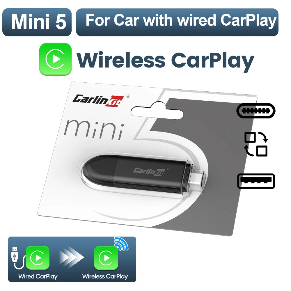 2026 New CarlinKit Mini Smart Car Dongle Wired To Wireless CarPlay Adapter Car Intelligent Systems Upgrade WiFi BT Auto Connect
