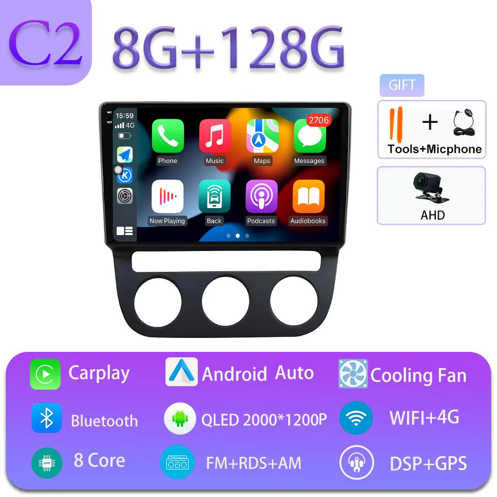 Android Car Stereo for VW Golf Mk5, Jetta GLI, Rabbit 1K (2006–2010) — CarPlay, Android Auto, GPS, 4G, WiFi