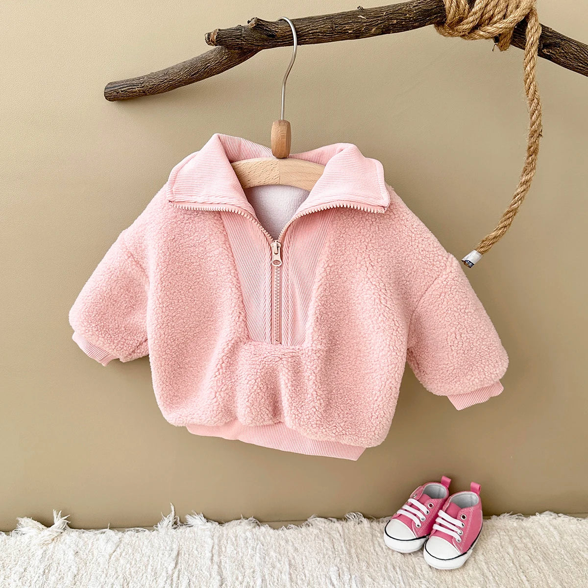 Toddler Sherpa Zip Jacket - Faux Lamb Fleece Winter Coat - photo 2