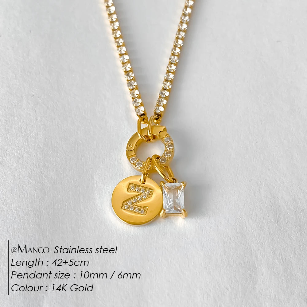 Gold-Plated Initial Letter Necklace – Zircon A-Z Pendant