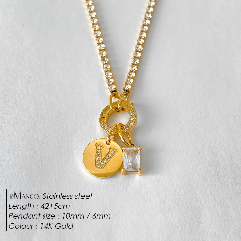 Gold-Plated Initial Letter Necklace – Zircon A-Z Pendant