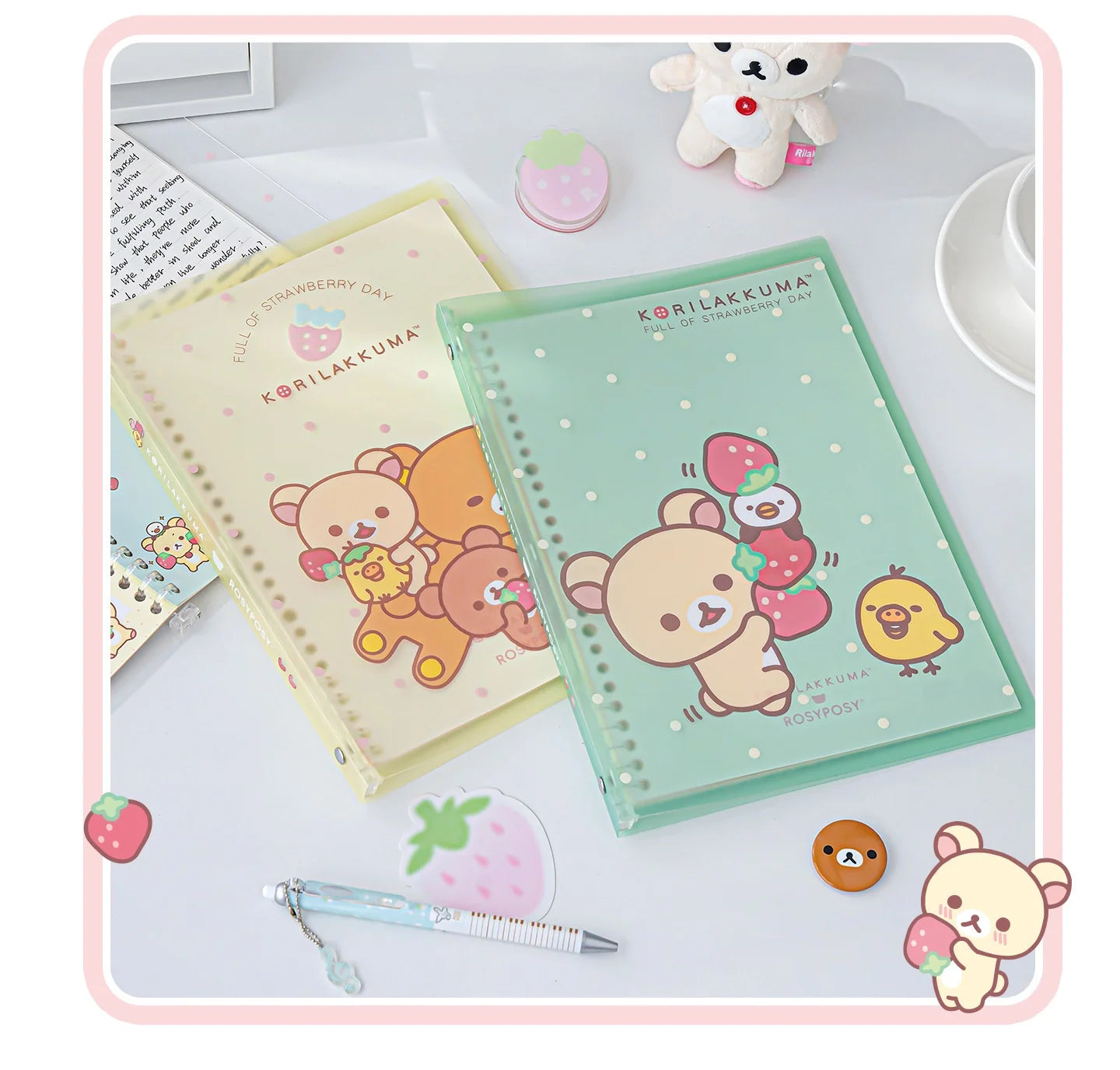 Rosyposy Korilakkuma Strawberry B5 Loose Leaf Notebook Soft Cover Cute Journal For Daily Study Writing Note Taking