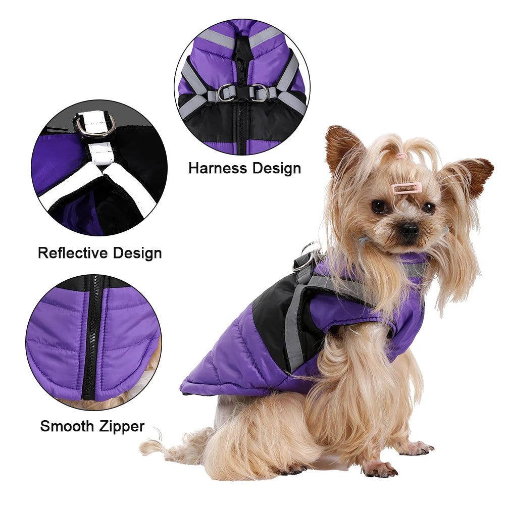 Dog Winter Jacket with Built-In Harness - Reflective Coat for Small Dogs - photo 3
