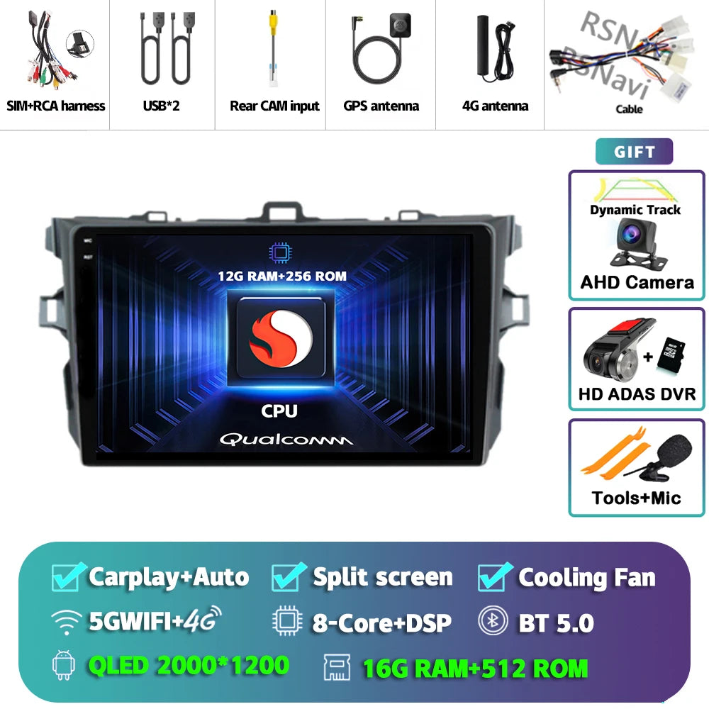 Android 16 Car radio Navigation Multimedia Player For Toyota Corolla 2006 2007 2008 2009 2010 2011 2012 2013 Carplay Auto Stereo