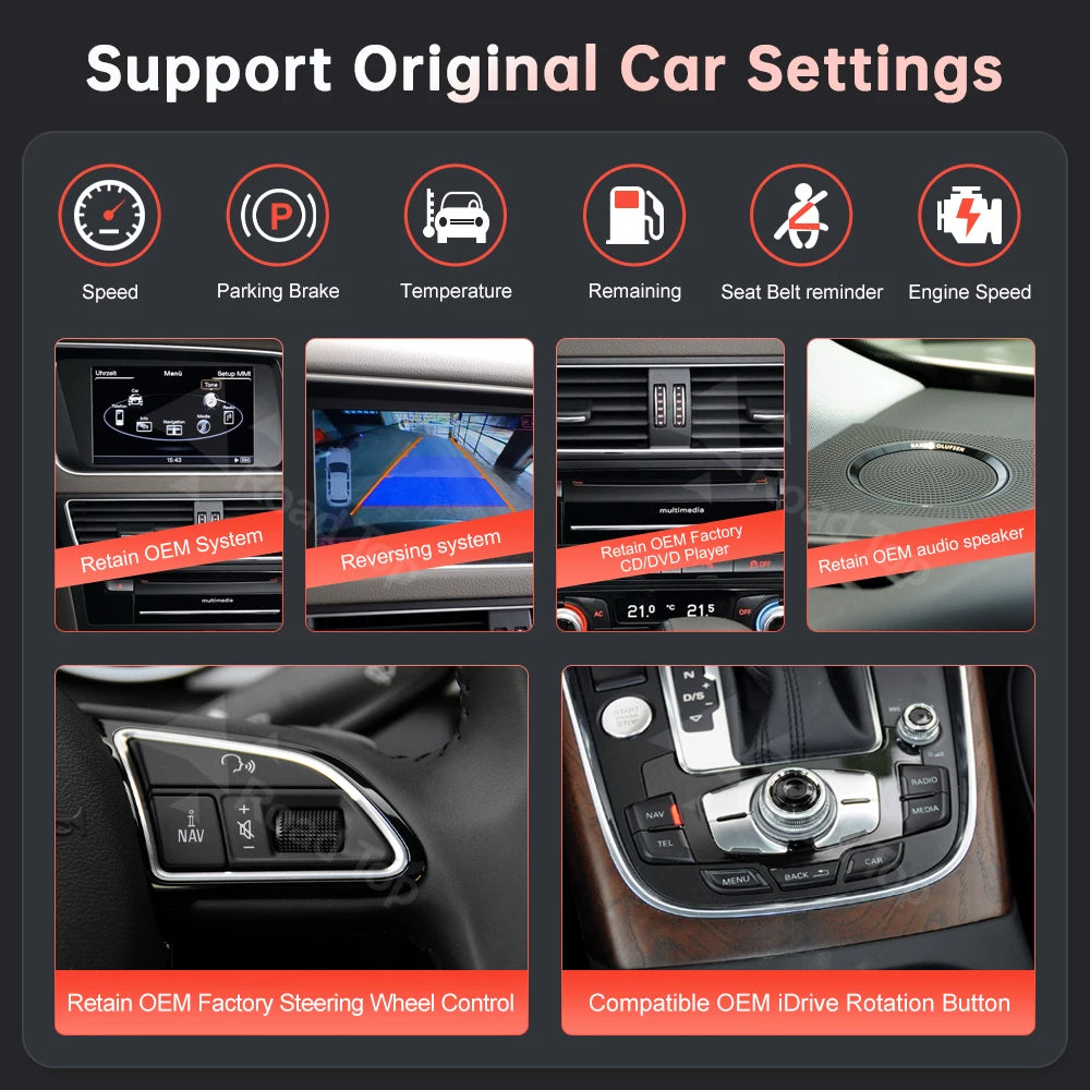 Wireless CarPlay & Android Auto Display Screen, Compatible with Audi Q5 (2009-2017)