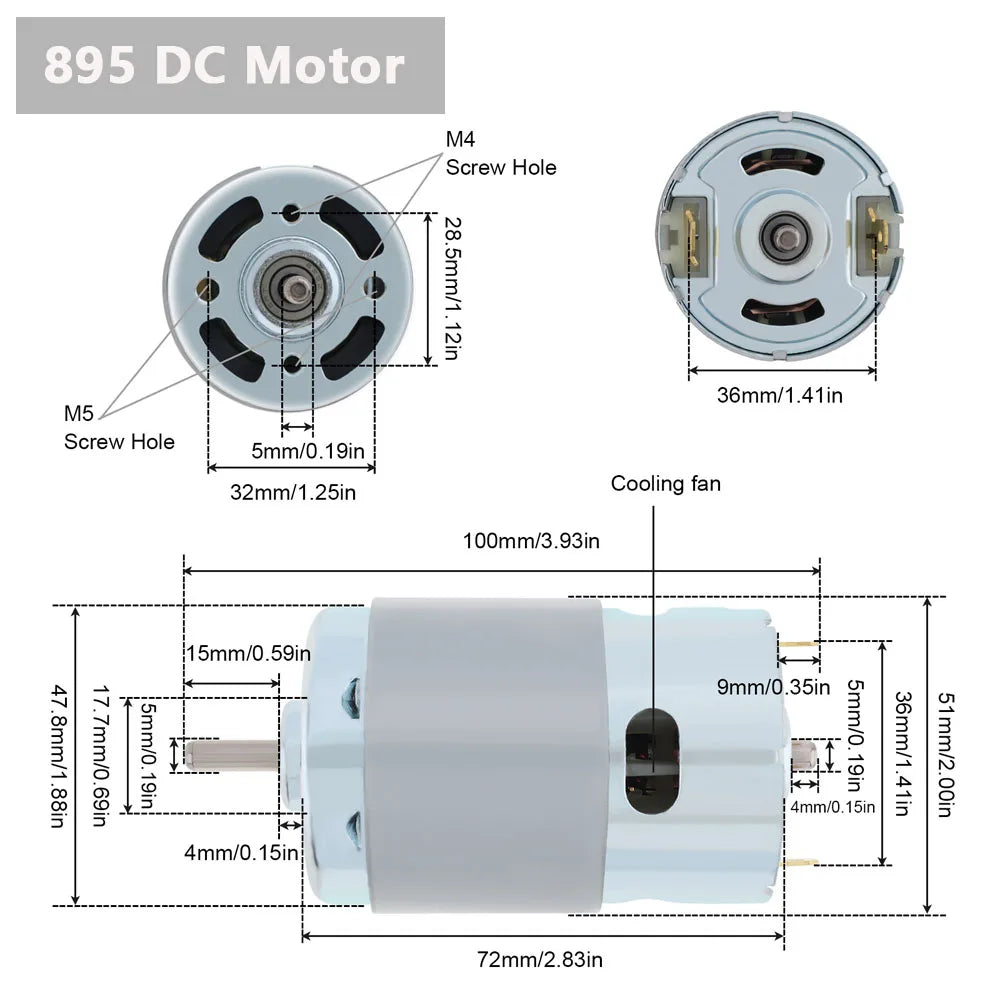 775/795/895 DC Motor 12V/24V 3000-12000RPM High-speed Large Torque Motor for Drill Micro Machine/DIY Model Car with Ball Bearing
