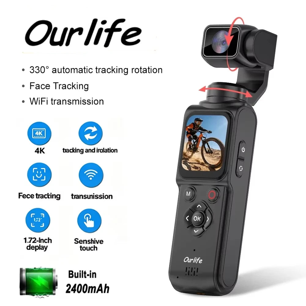 Ourlife 4K Pocket Gimbal — Stabilised 75MP Auto-Tracking Camera