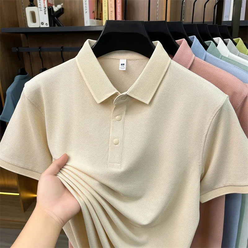 Men's All-Season Lapel Polo - Breathable, Comfortable Casual Top