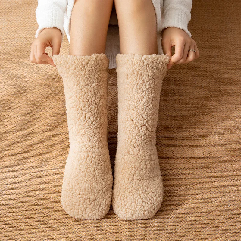 Women's Thick Velvet Slipper Socks with Grip Sole