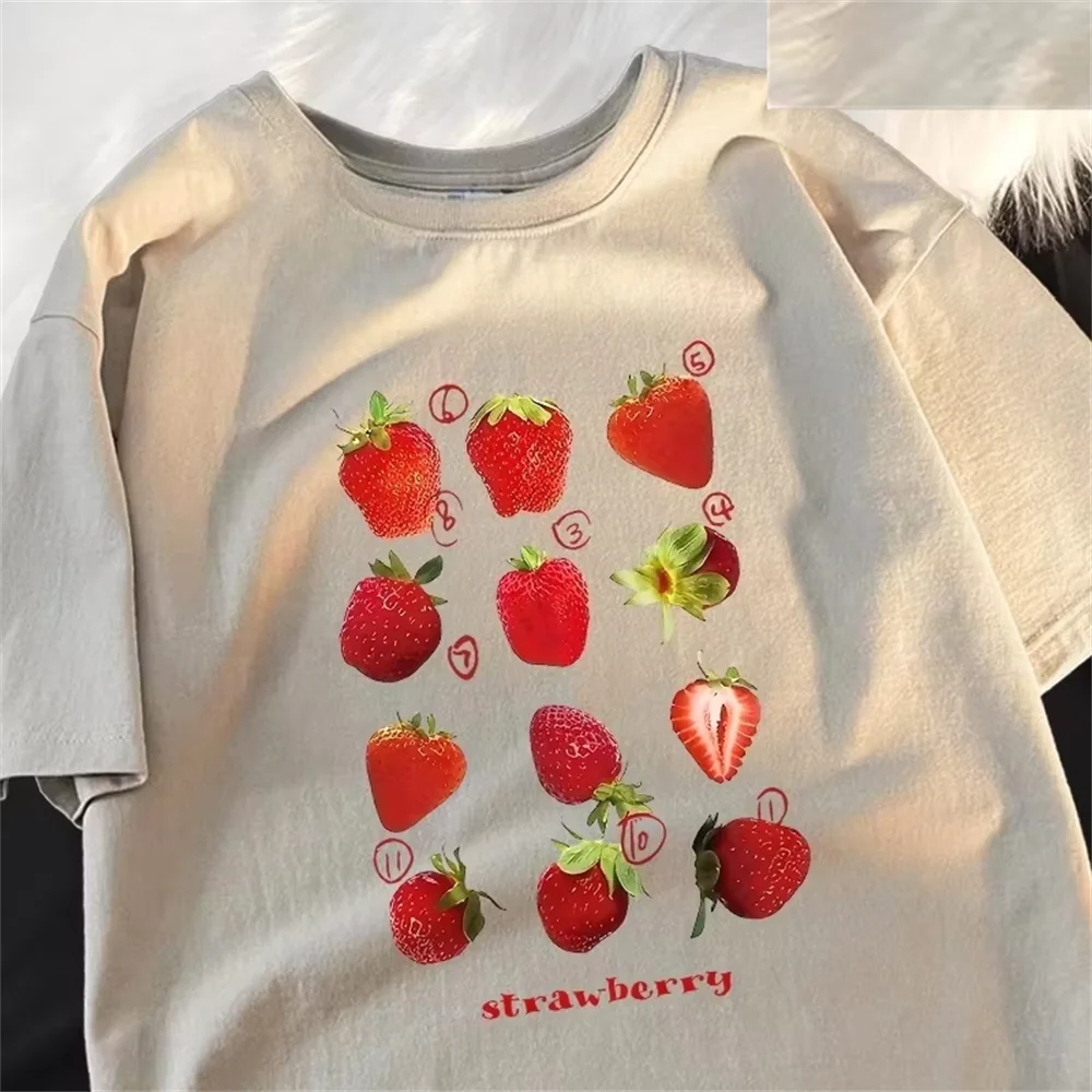 12 Types Strawberry Printing Women Tshirts Pattern Tee Clothes Summer T Shirts Harajuku Loose Couple T-Shirt Soft
