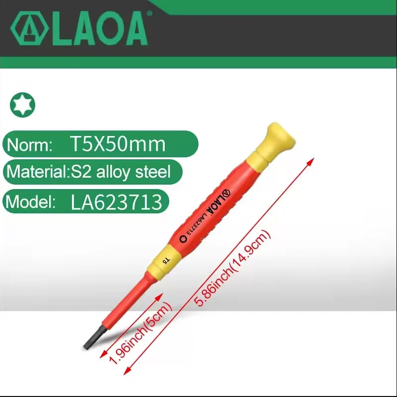 LAOA 1pc Insulated Precision Screwdriver SL1.0-3.0 aCross Small Size Screwdriver to Remove Watches Cell Phone NotebookT5-T10