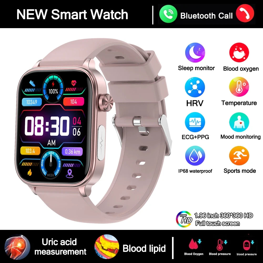 2026 New Al Science Diagnosis Blood Lipids Uric Acid Blood Oxygen Smart Watch Men ECG+PPG Voice Bluetooth Call Health Smartwatch