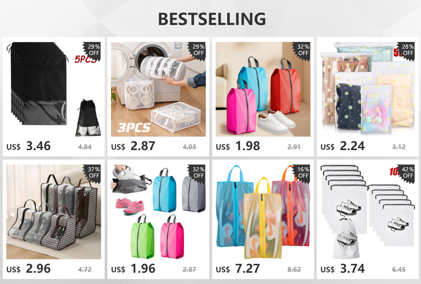 10/5pcs Shoes Storage Organizer Bags Non-woven Travel Portable Closet Bag Waterproof Pocket Clothing Tranparent Hanging Bag