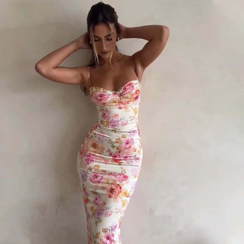 New Floral Suspender Split Slim Sleeveless Patry Beach Style Spaghetti Strap Dress Women Clothes Mini Dress 2026 Summer