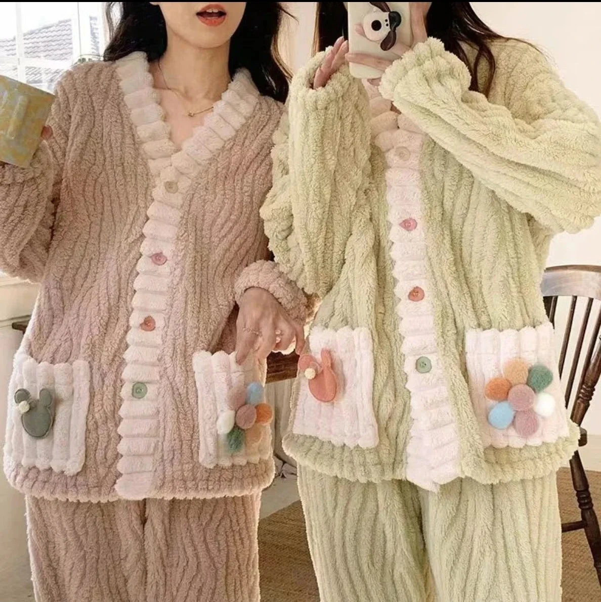 Women's Flannel Cardigan Pajama Set - Button Front Winter Sleepwear - photo 2