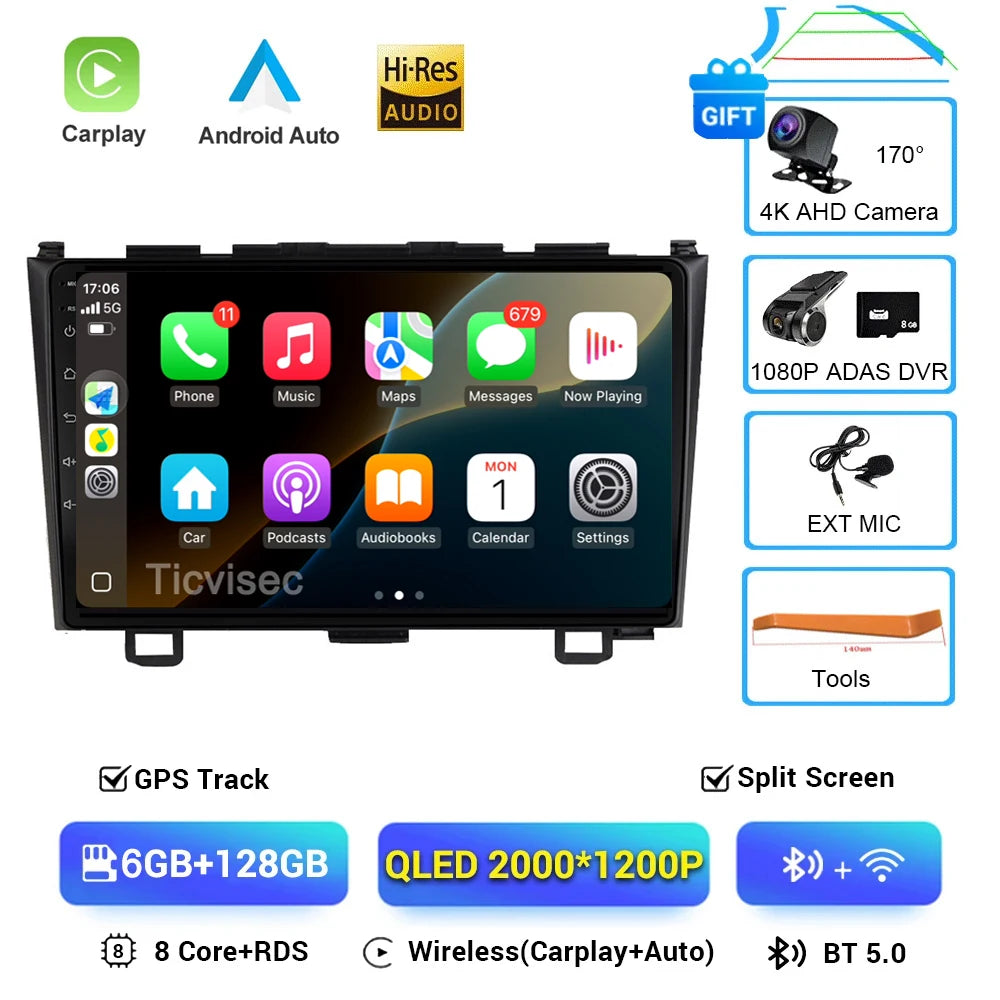 Android 16 Car Radio For Honda CR-V 3 RE CRV 2007-2011 Multimedia Video Player 2 Din Navigation GPS Carplay DVD Head Unit