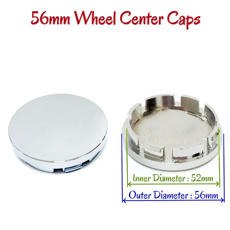 New 4pcs/Set No Logo 48mm 50mm 56mm 60mm 65mm 68mm Rim Blank Base Black Silver Tire Hub Caps External Refit Car Styling Accessor