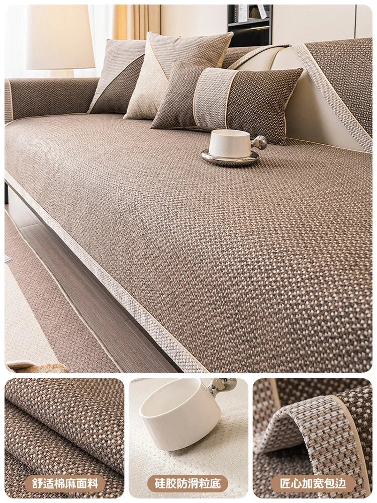 Woven Cotton and Linen Sofa Cushion for All Seasons Universal Non-slip Sofa Cover Cover New 2026 Backrest Cover Cloth Towel